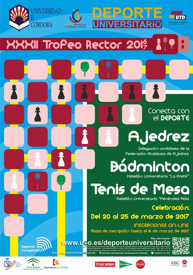 XXXII Trofeo Rector: ajedrez, bádminton y tenis de mesa 20-25 marzo