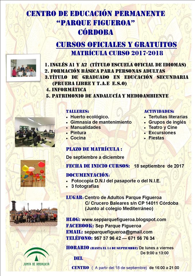 Centro de Adultos Parque Figueroa. Cursos Oficiales y Gratuitos: