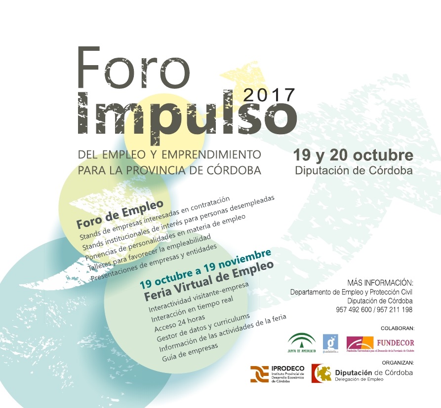 Foro Impulso del Empleo y Emprendimiento para la provincia de Córdoba. 19-20 octubre. Diputación de Córdoba