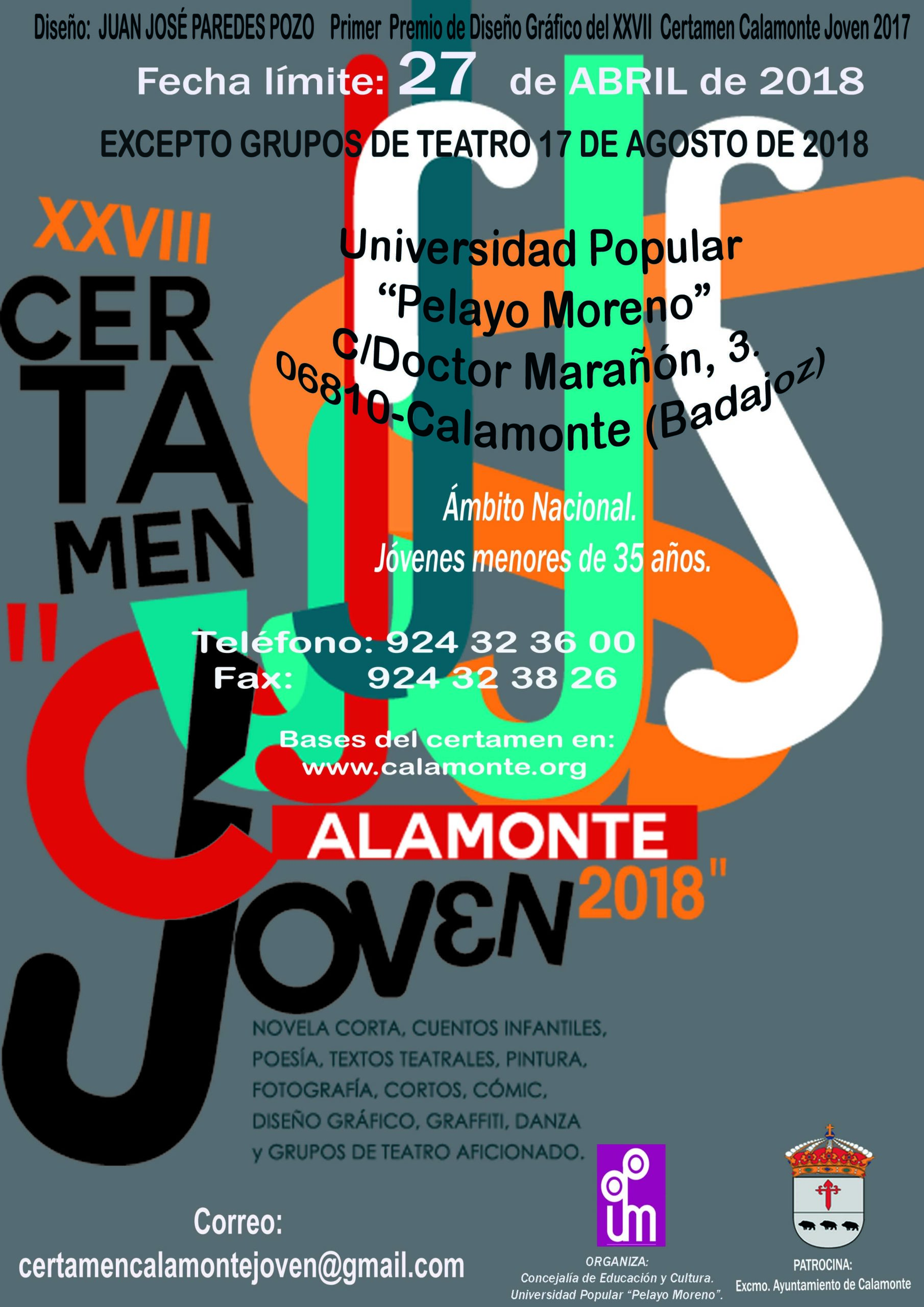 XXVIII CERTAMEN “CALAMONTE JOVEN 2018”. Ayuntamiento de Calamonte (Badajoz)