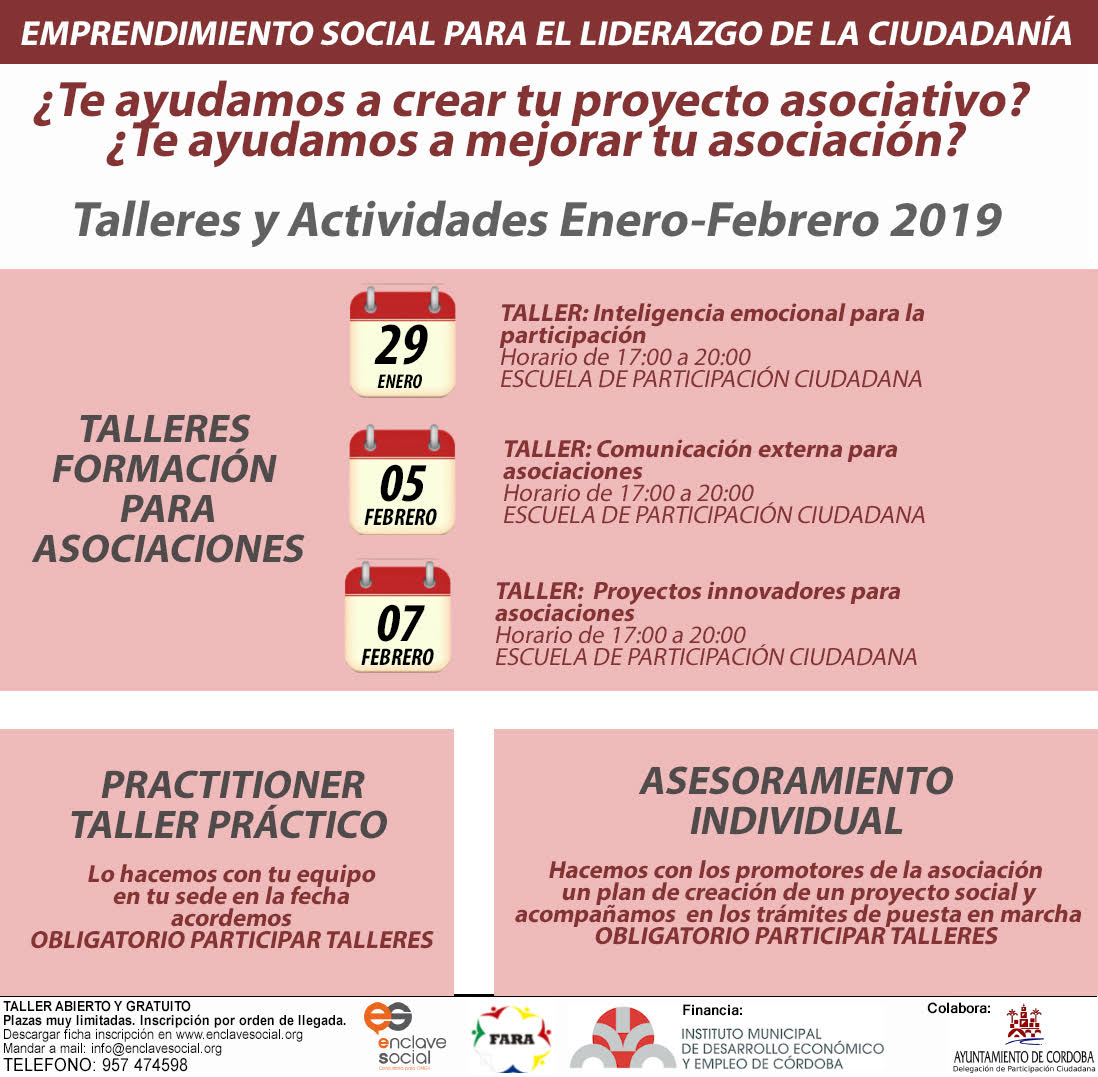 Talleres formativos en la Escuela de Participación Ciudadana. Inteligencia emocional, Comunicación externa y Proyectos innovadores para asociaciones