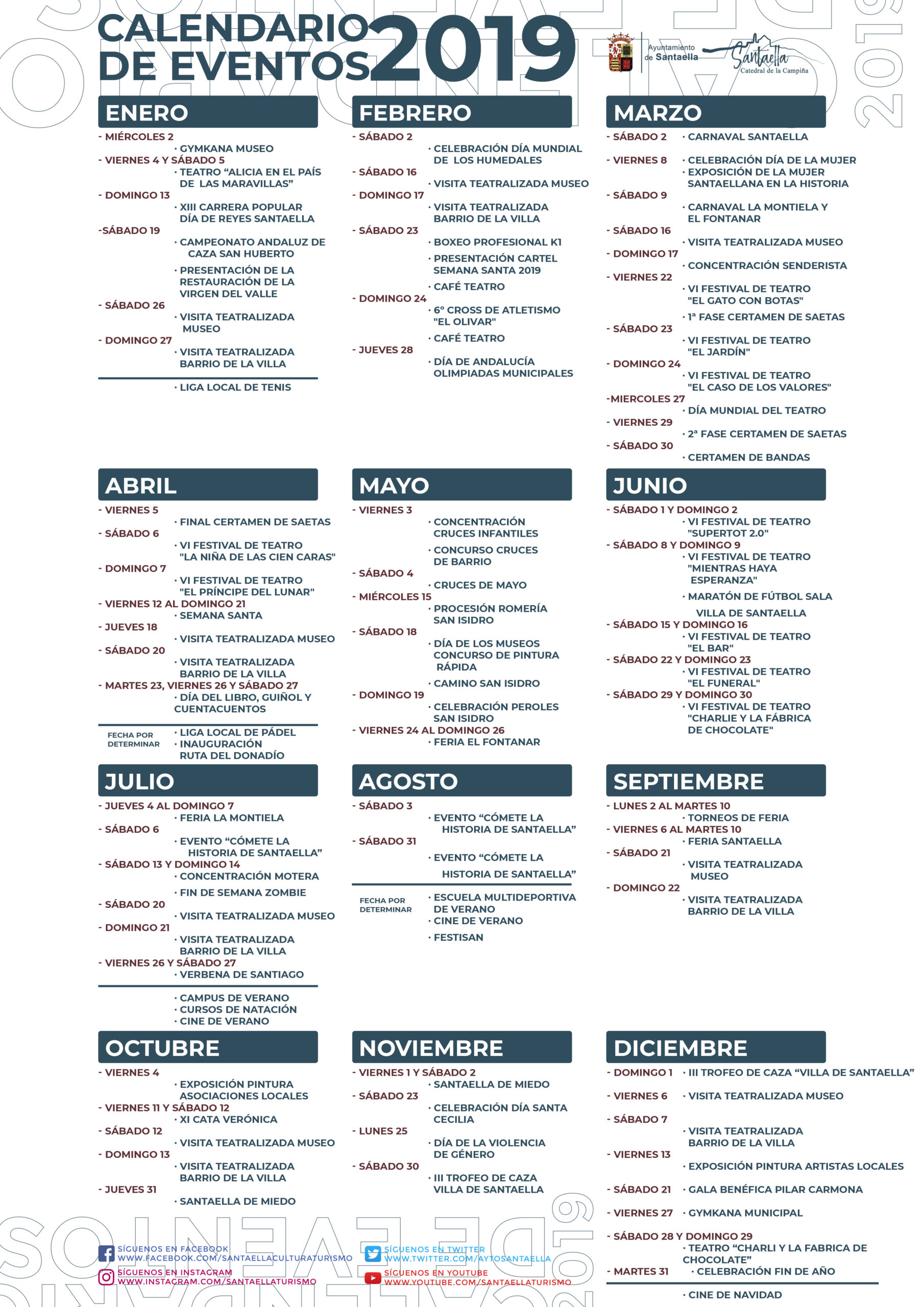 Calendario anual de actividades 2019, Ayuntamiento de Santaella