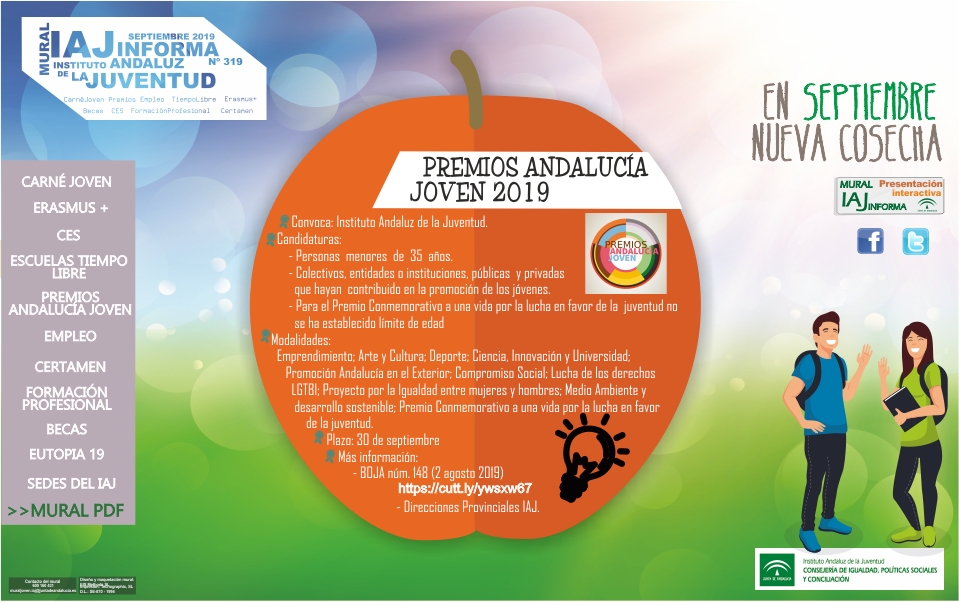 Convocatoria y bases reguladoras de los Premios Andalucía Joven 2019