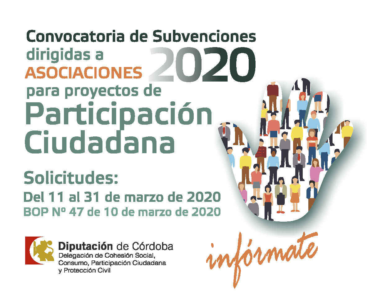 Convocatoria de Subvenciones a Asociaciones 2020 para Proyectos de Participación Ciudadana en la Provincia de Córdoba.